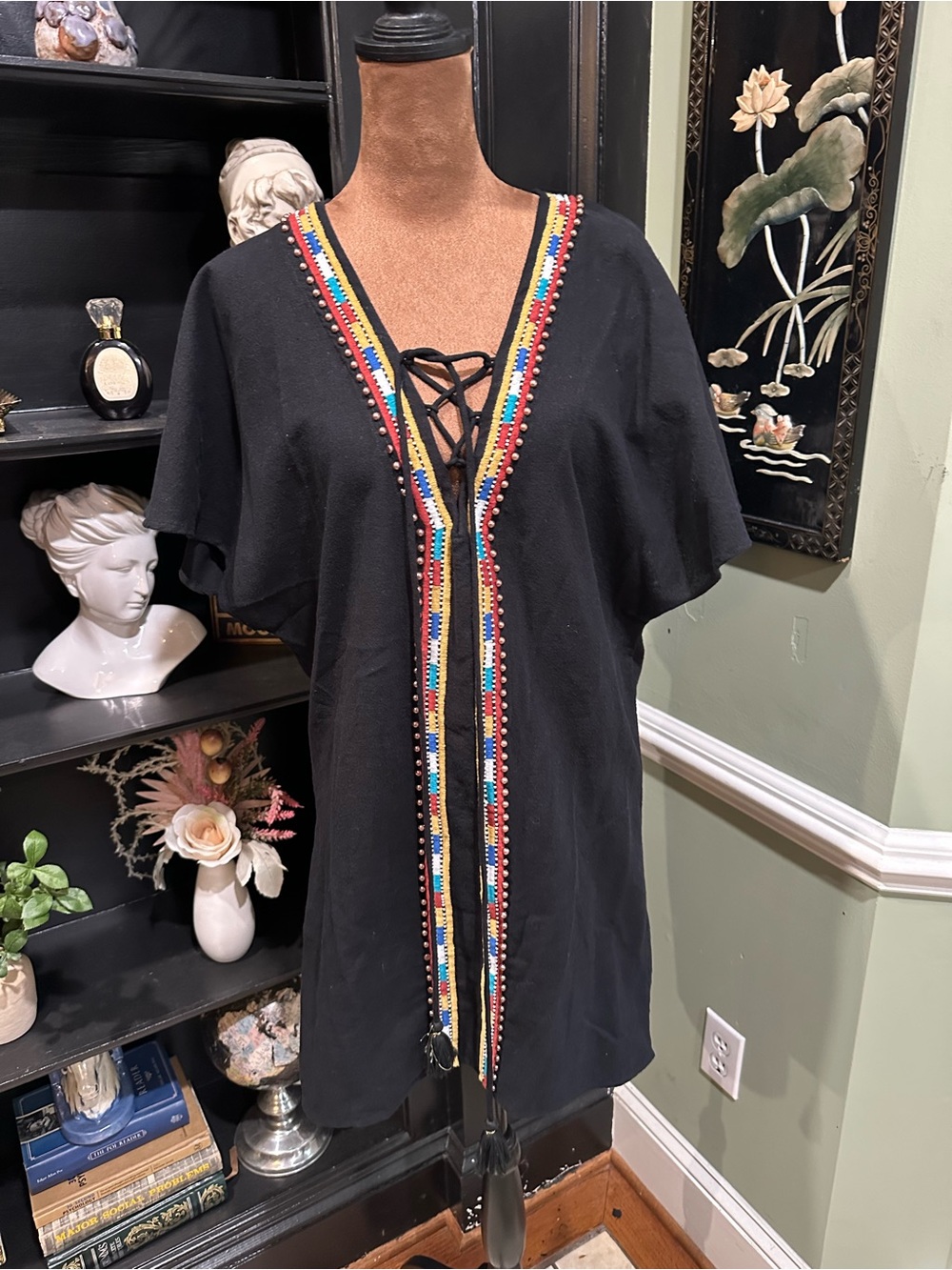 Piper by Townsen Black Embroidered + Beaded Shirt Dress Size XS
